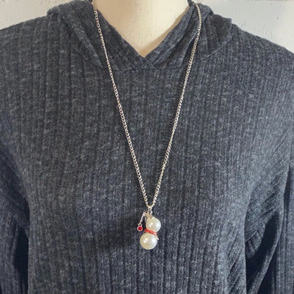 Snowman Necklace Silver Tone with Red Crystals - Picture 2 of 6